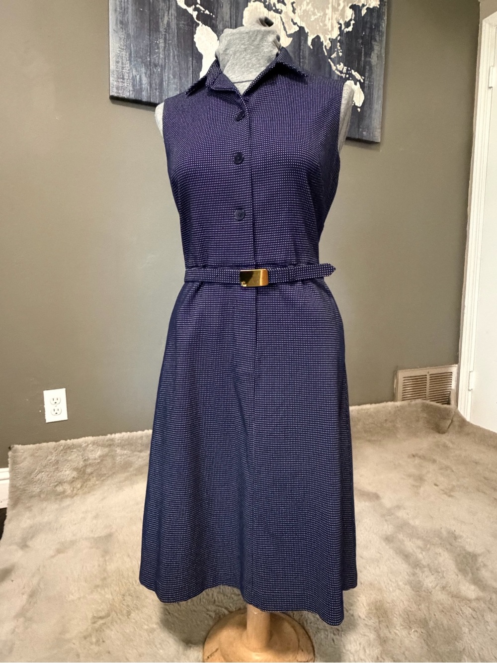 Lauren Ralph Lauren Navy Belted Fit & Flare Shirtdress Size 6